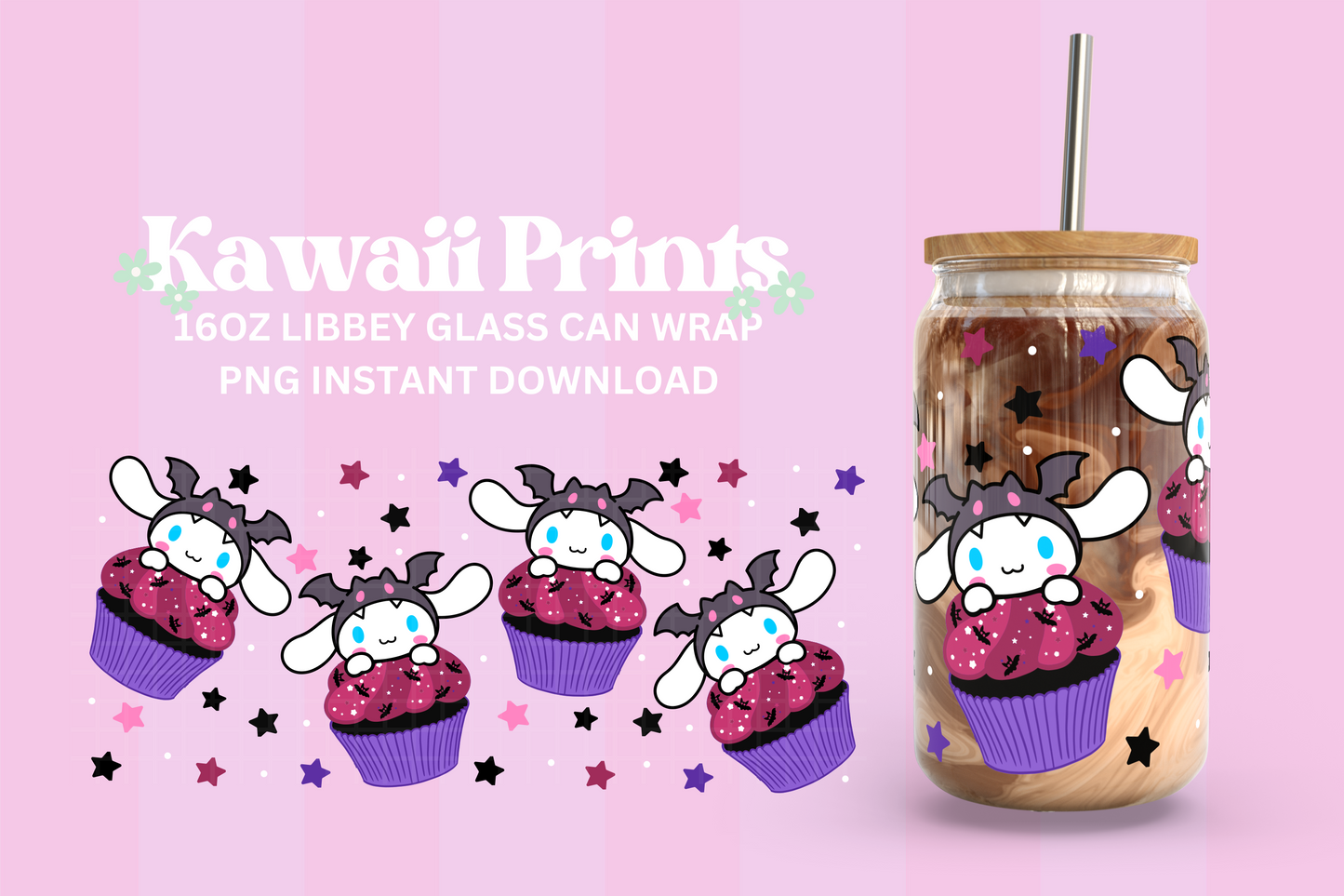 Cinamoroll Halloween Cupcake Holiday Treats Spooky Season 16oz Libbey Wrap PNG| Instant Download PNG File