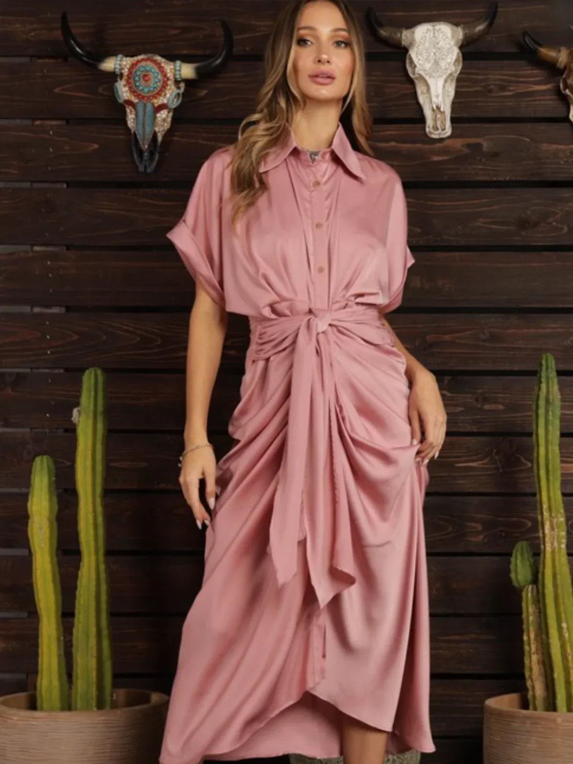 TIE FRONT SHIRT DRESS
