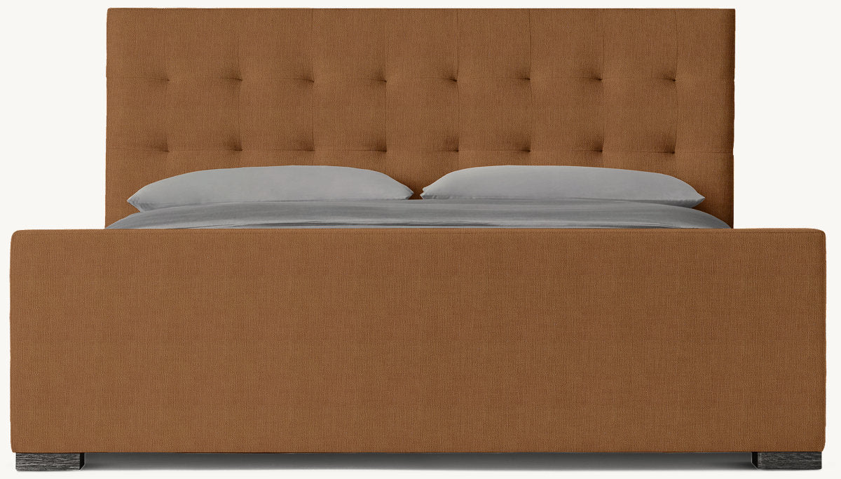 Modena Fabric Platform Bed: Black Oak | Performance Linen Weave - BurntCaramel