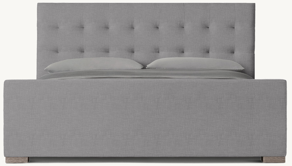 Modena Fabric Platform Bed: Grey Oak | Perennials Performance Textured Linen Weave - Fog