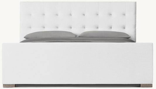 Modena Fabric Platform Bed: Grey Oak | Performance Linen Weave - White