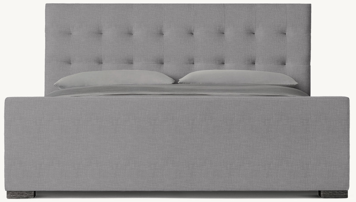 Modena Fabric Platform Bed: Black Oak | Perennials Performance Textured Linen Weave - Fog