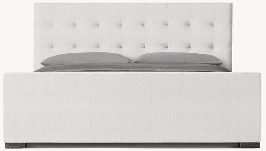 Modena Fabric Platform Bed: Black Oak | Perennials Performance Textured Linen Weave - Mist