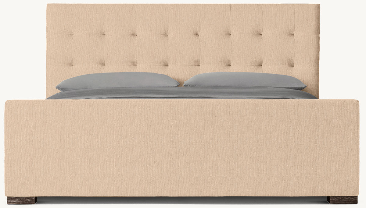 Modena Fabric Platform Bed: Brown Oak | Performance Linen Weave - Sand