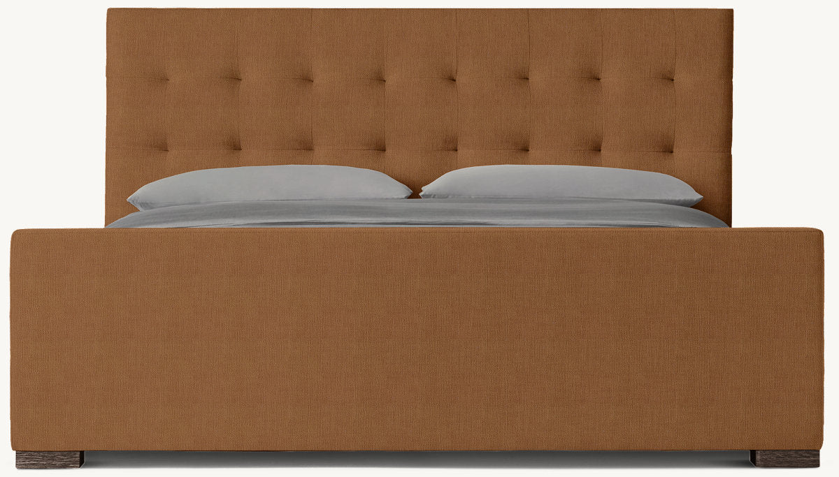 Modena Fabric Platform Bed: Brown Oak | Performance Linen Weave - BurntCaramel