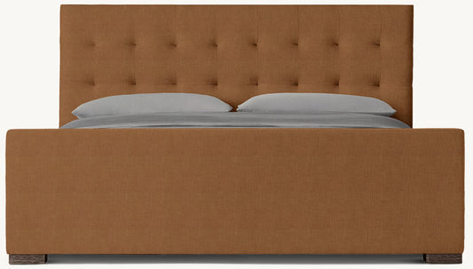 Modena Fabric Platform Bed: Brown Oak | Performance Linen Weave - BurntCaramel