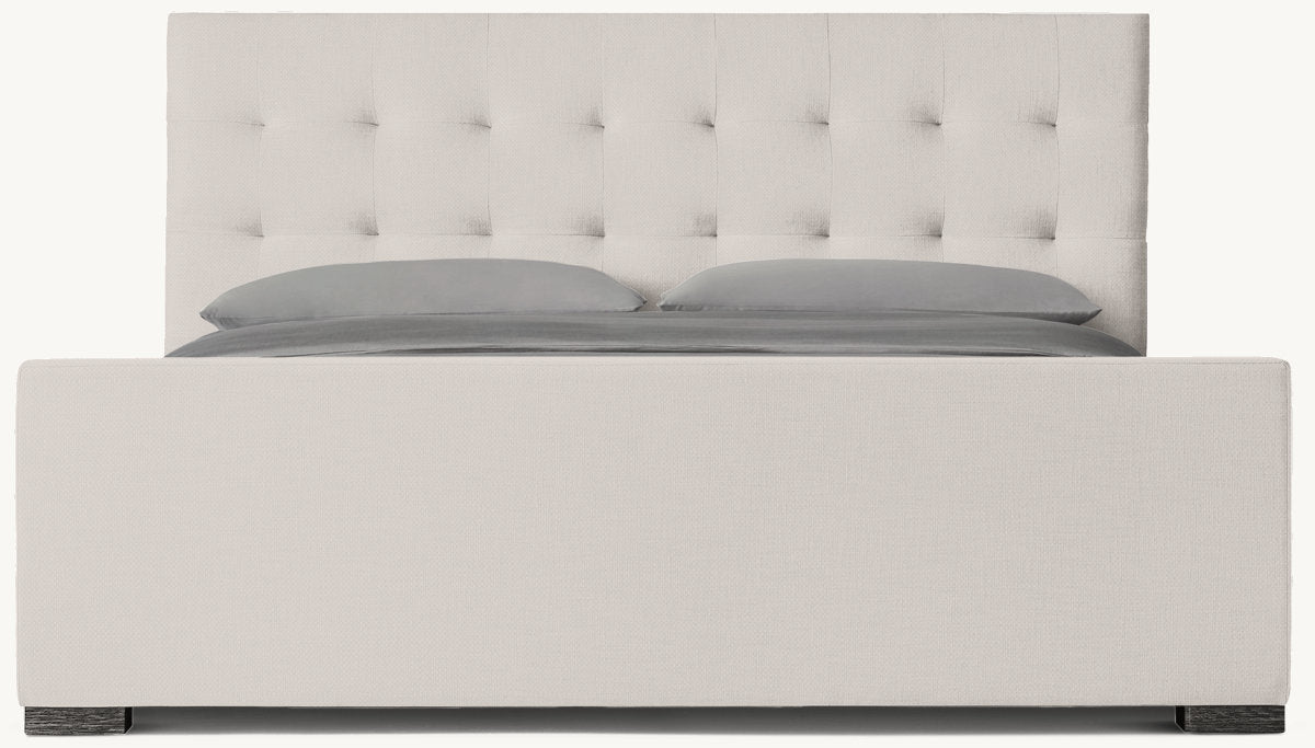 Modena Fabric Platform Bed: Black Oak | Perennials Performance Textured Linen Weave - Natural