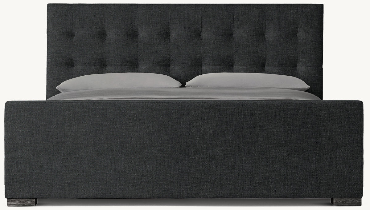 Modena Fabric Platform Bed: Black Oak | Perennials Performance Textured Linen Weave - Black