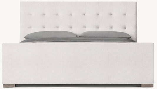 Modena Fabric Platform Bed: Grey Oak | Perennials Performance Textured Two-Tone Linen - White