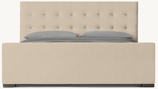 Modena Fabric Platform Bed: Black Oak | Perennials Performance Textured Linen Weave - Sand