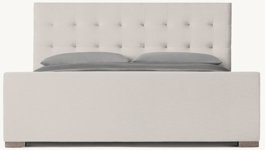 Modena Fabric Platform Bed: Grey Oak | Perennials Performance Textured Linen Weave - Natural