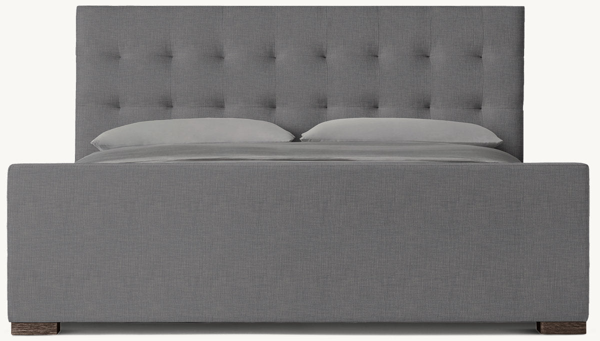 Modena Fabric Platform Bed: Brown Oak | Perennials Performance Textured Linen Weave - Charcoal