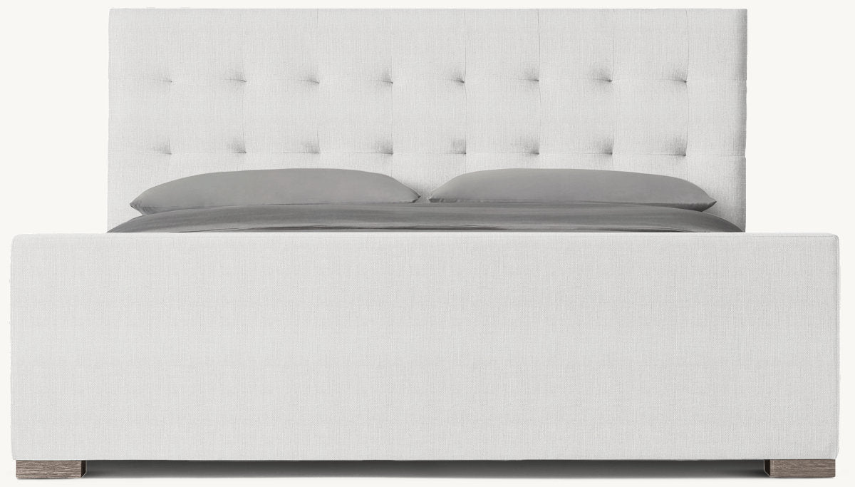 Modena Fabric Platform Bed: Grey Oak | Perennials Performance Textured Linen Weave - Mist