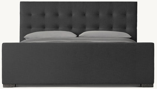 Modena Fabric Platform Bed: Black Oak | Perennials Performance Textured Linen Weave - White