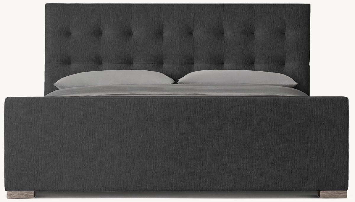 Modena Fabric Platform Bed: Grey Oak | Performance Linen Weave - Black