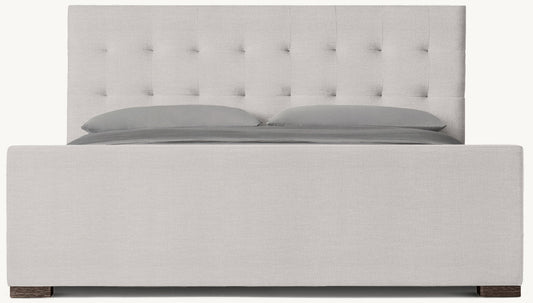 Modena Fabric Platform Bed: Brown Oak | Perennials Performance Textured Linen Weave - Dove