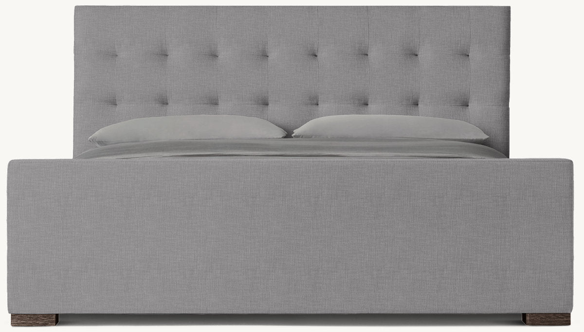 Modena Fabric Platform Bed: Brown Oak | Perennials Performance Textured Linen Weave - Fog