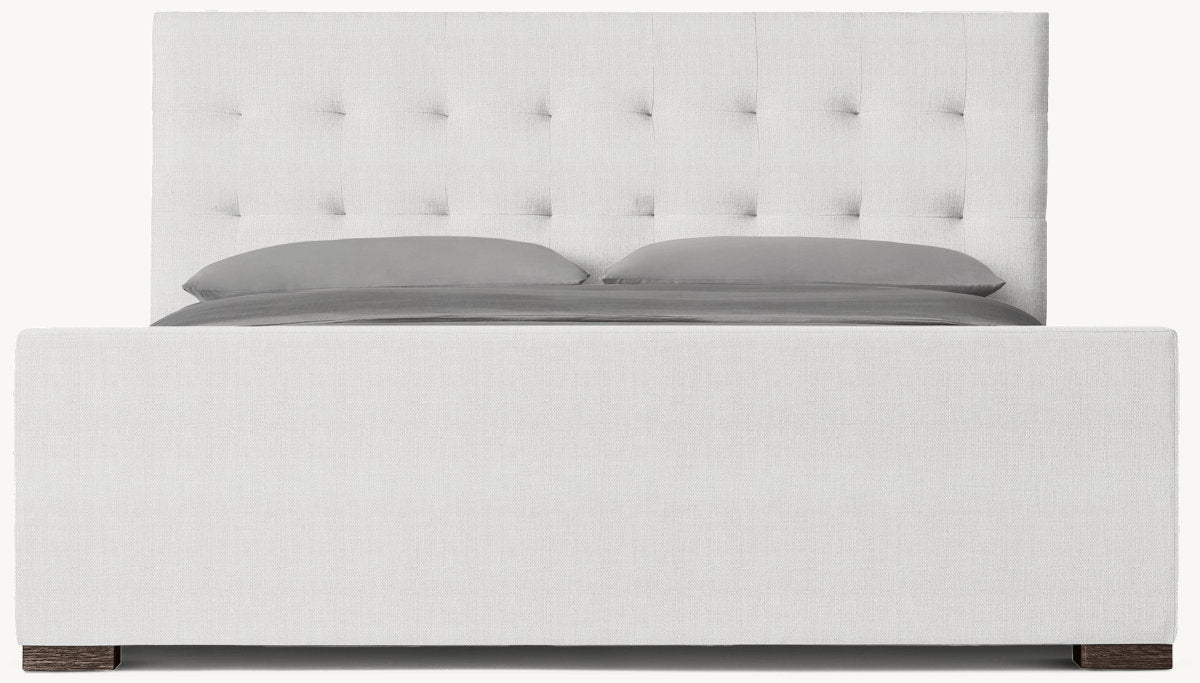 Modena Fabric Platform Bed: Brown Oak | Perennials Performance Textured Linen Weave - Nickel