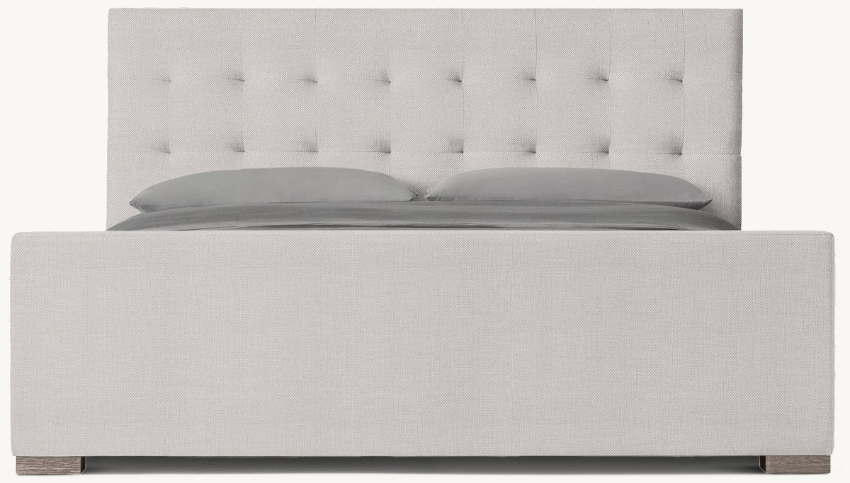 Modena Fabric Platform Bed: Grey Oak | Perennials Performance Textured Linen Weave - Dove