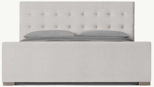 Modena Fabric Platform Bed: Grey Oak | Perennials Performance Textured Linen Weave - Dove