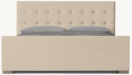 Modena Fabric Platform Bed: Grey Oak | Perennials Performance Textured Linen Weave - Sand