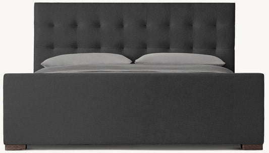 Modena Fabric Platform Bed: Brown Oak | Perennials Performance Textured Linen Weave - White