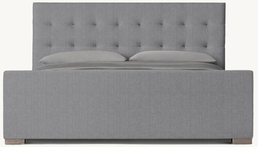 Modena Fabric Platform Bed: Grey Oak | Perennials Performance Textured Linen Weave - Nickel