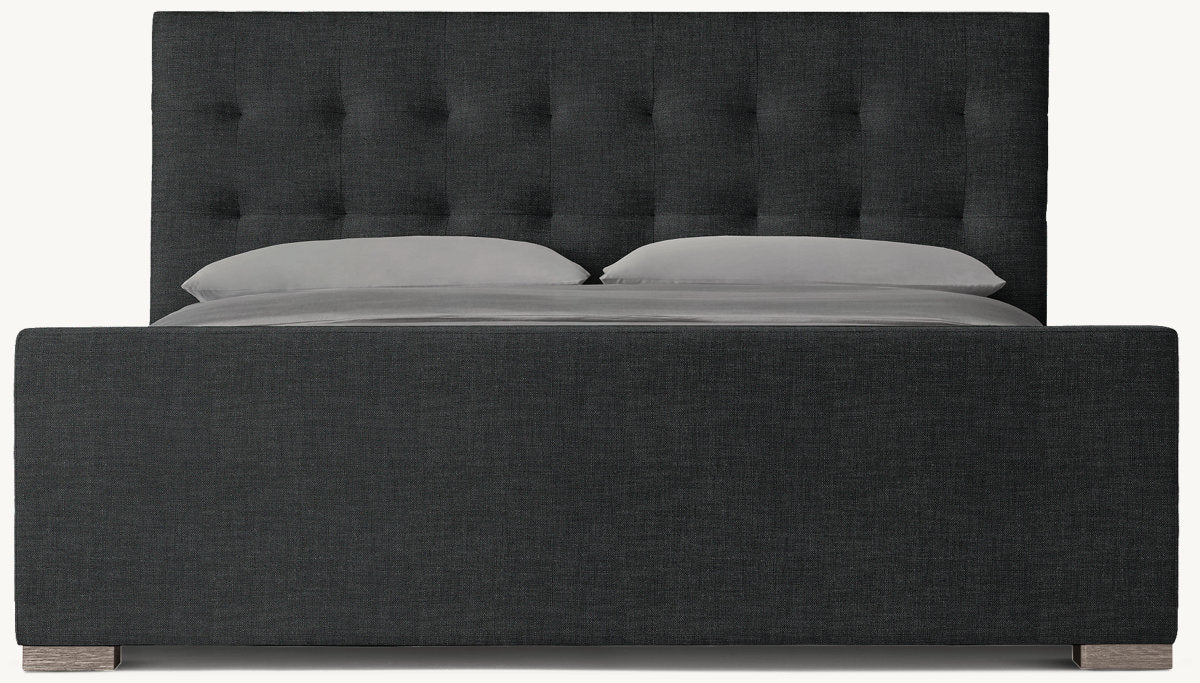 Modena Fabric Platform Bed: Grey Oak | Perennials Performance Textured Linen Weave - Black