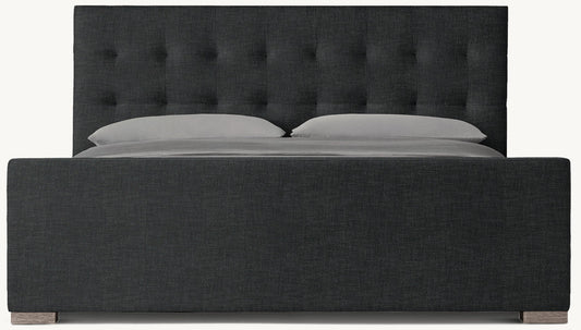 Modena Fabric Platform Bed: Grey Oak | Perennials Performance Textured Linen Weave - Black