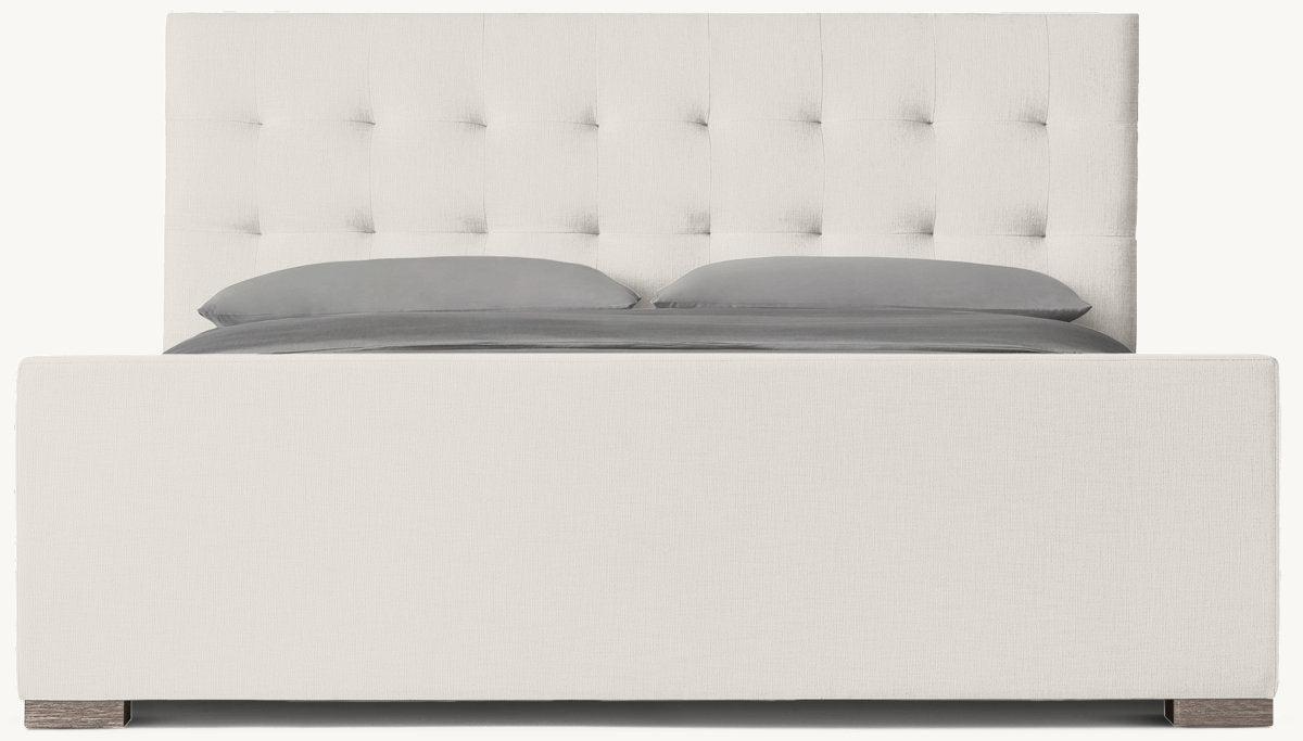 Modena Fabric Platform Bed: Grey Oak | Performance Linen Weave - Natural