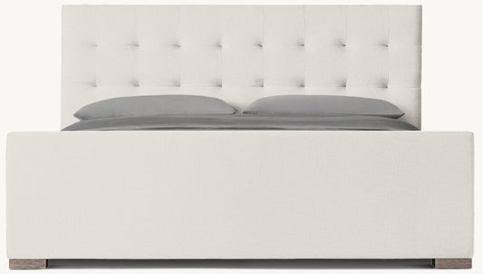 Modena Fabric Platform Bed: Grey Oak | Performance Linen Weave - Natural