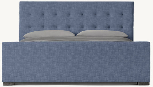 Modena Fabric Platform Bed: Black Oak | Perennials Performance Textured Linen Weave - Navy