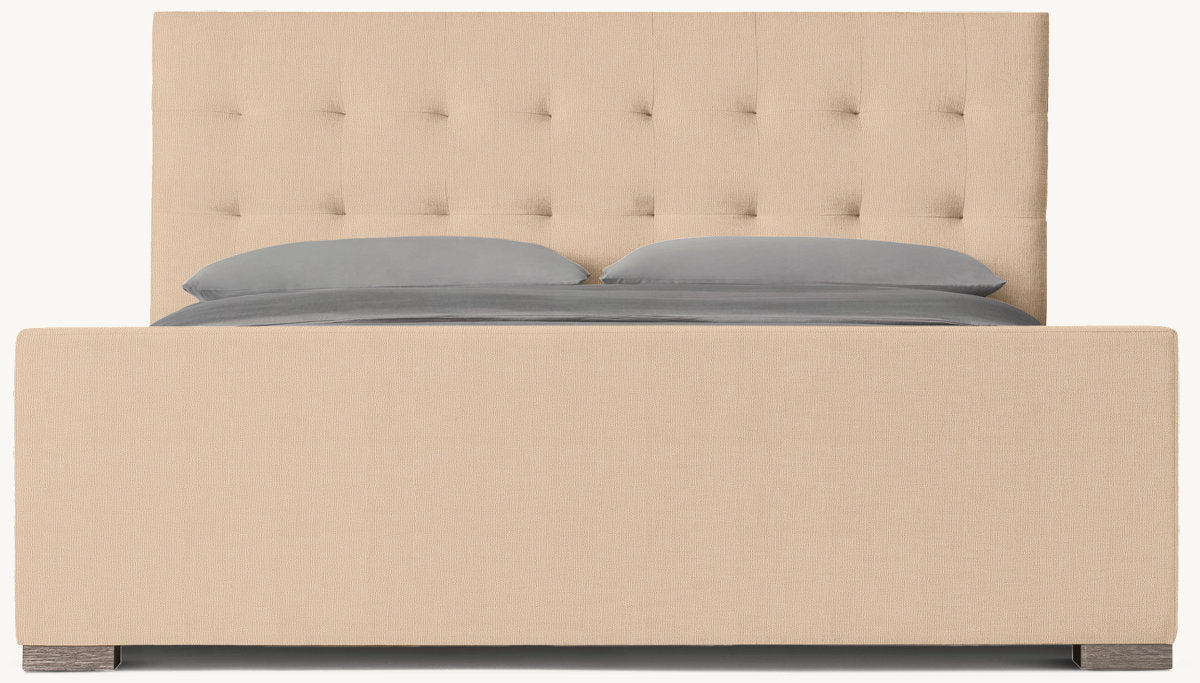 Modena Fabric Platform Bed: Grey Oak | Performance Linen Weave - Sand