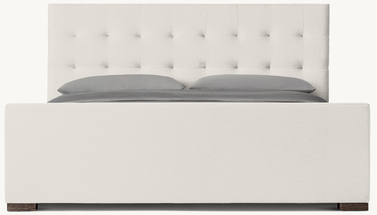 Modena Fabric Platform Bed: Brown Oak | Performance Linen Weave - Natural