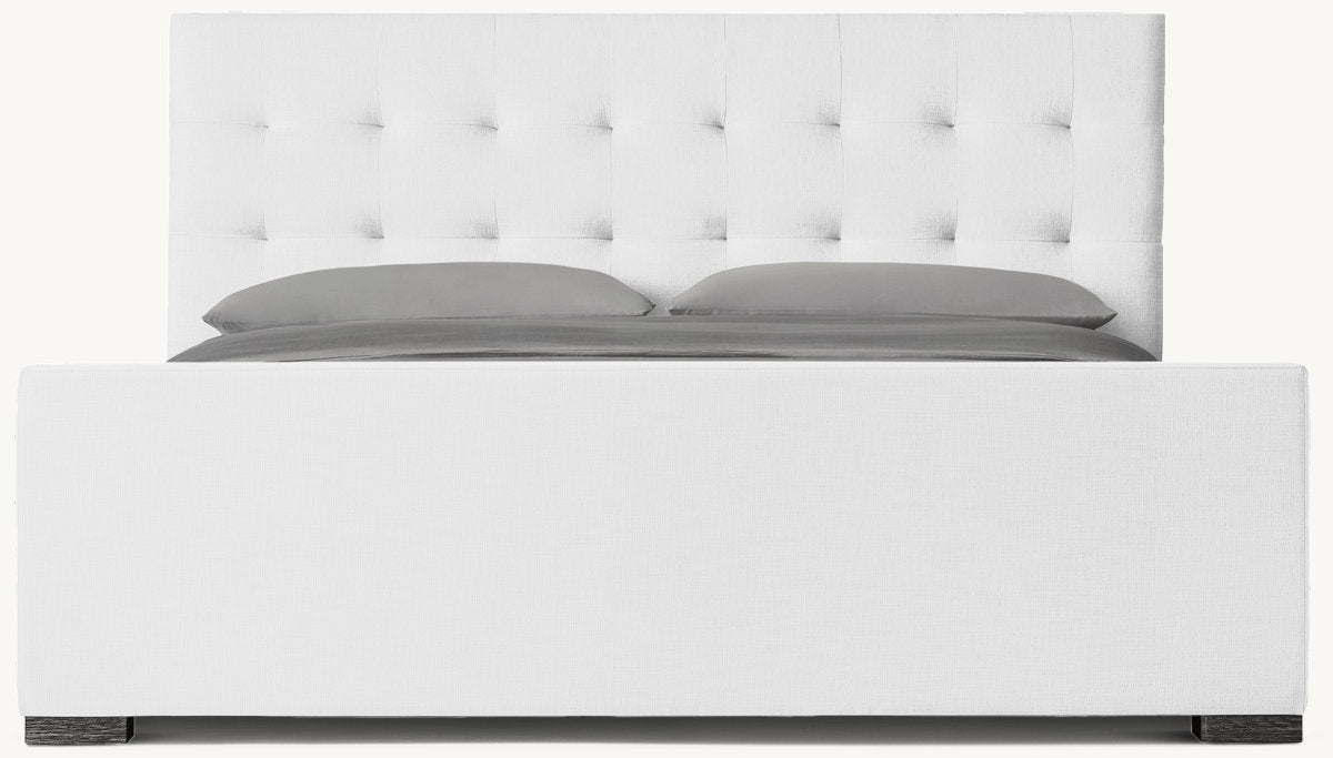 Modena Fabric Platform Bed: Black Oak | Performance Linen Weave - White