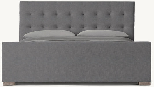 Modena Fabric Platform Bed: Grey Oak | Perennials Performance Textured Linen Weave - Charcoal