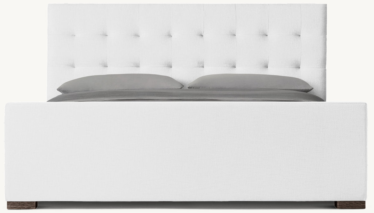 Modena Fabric Platform Bed: Brown Oak | Performance Linen Weave - White