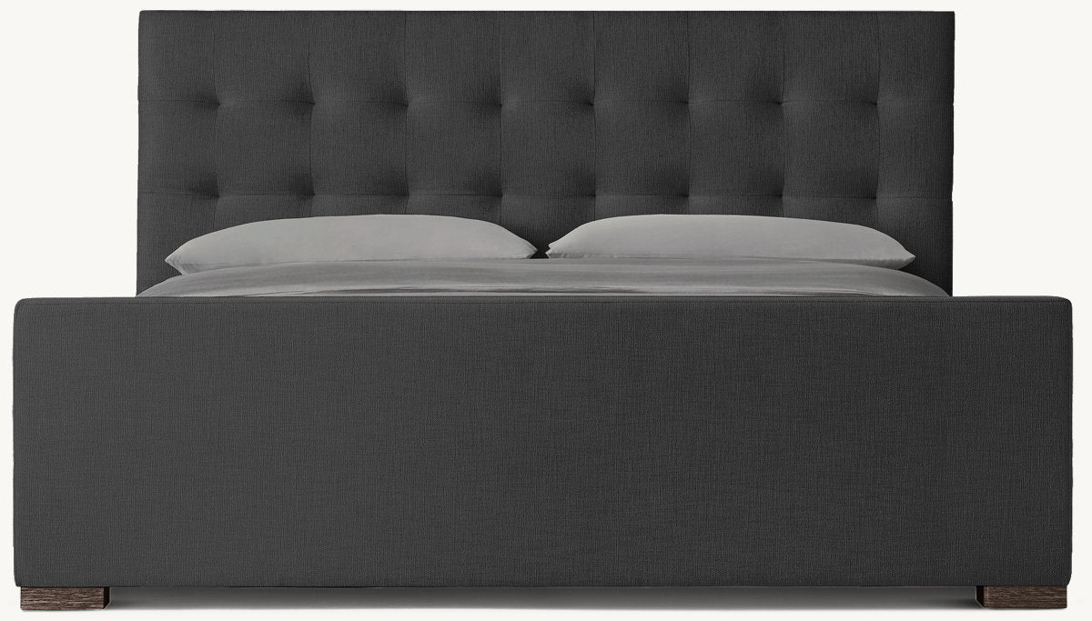 Modena Fabric Platform Bed: Brown Oak | Performance Linen Weave - Black