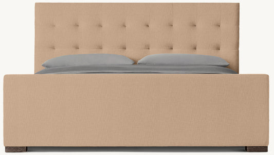 Modena Fabric Platform Bed: Brown Oak | Perennials Performance Textured Linen Weave - Camel