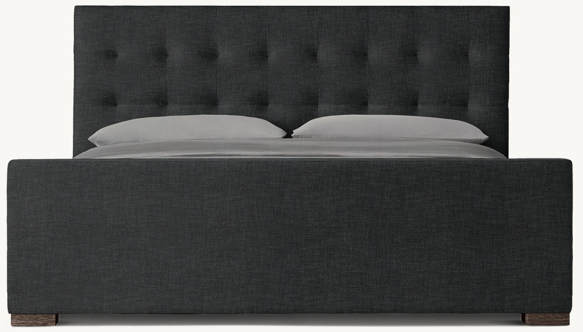 Modena Fabric Platform Bed: Brown Oak | Perennials Performance Textured Linen Weave - Black