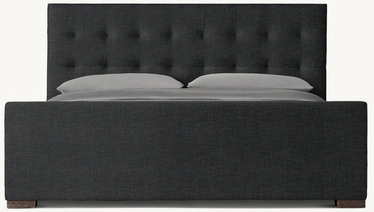 Modena Fabric Platform Bed: Brown Oak | Perennials Performance Textured Linen Weave - Black