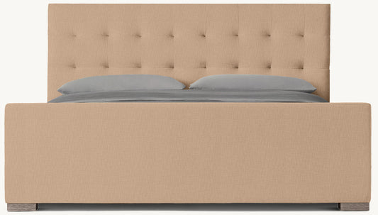 Modena Fabric Platform Bed: Grey Oak | Perennials Performance Textured Linen Weave - Camel