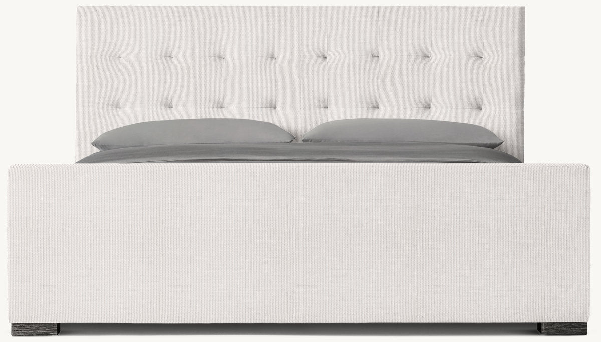 Modena Fabric Platform Bed: Black Oak | Perennials Performance Textured Two-Tone Linen - White